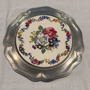 VINTAGE! Kaufman Keramik Wall Plate with Pewter Trim